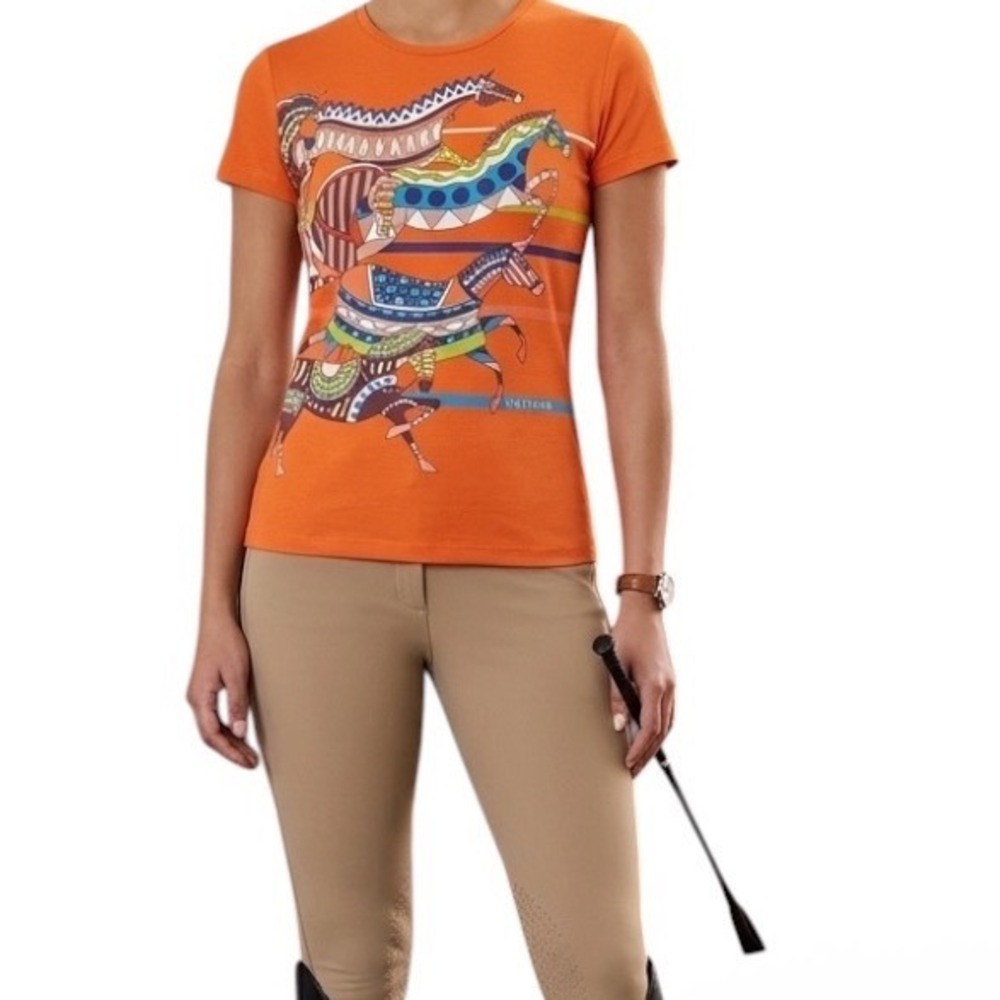 Vestrum Womens Valkensaarg‎ Orange Equestrian Horse Graphic T-Shirt Size M Italy